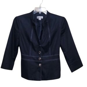 Isabella Women Navy Blue Belted Button Front Blazer Jacket Size 10